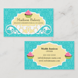 Cartão De Visita Padaria de Cupcake Elegante Redemoinho Damask