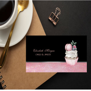 Cartão De Visita Padaria de Cupcake Macaron Fofa Adorável Elegante