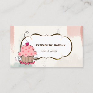 Cartão De Visita Padaria de Cupcake Romântica, Pincelada de Pincel 