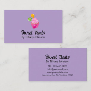 Cartão De Visita Padaria de Doces Cupcake Rosa Roxo