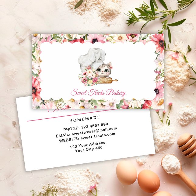 Cartão De Visita Padaria de Doçuras Kit de Chef Kitten (Criador carregado)