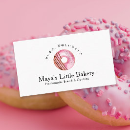Cartão De Visita Padaria de Donut Rosa Fofo Rústico