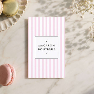 Cartão De Visita Padaria de Macarons com Listras Rosa Retrô