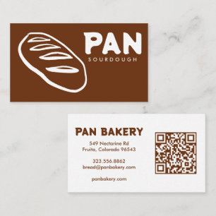Cartão De Visita Padaria de Pão Sourdough QR Desenhado à Mão
