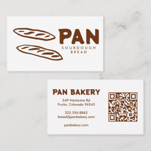 Cartão De Visita Padaria de Pão Sourdough QR Desenhado à Mão