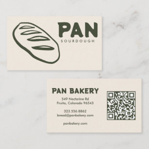 Cartão De Visita Padaria de Pão Sourdough QR Desenhado à Mão