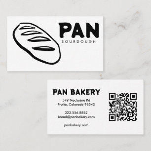 Cartão De Visita Padaria de Pão Sourdough QR Desenhado à Mão