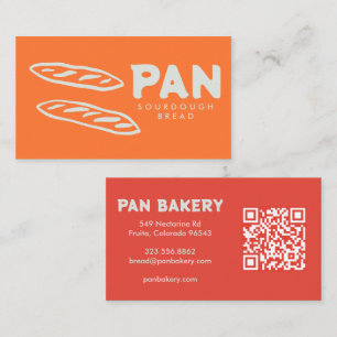 Cartão De Visita Padaria de Pão Sourdough QR Desenhado à Mão