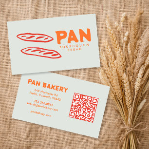 Cartão De Visita Padaria de Pão Sourdough QR Desenhado à Mão