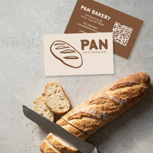 Cartão De Visita Padaria de Pão Sourdough QR Desenhado à Mão