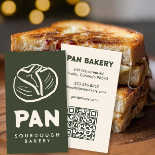 Cartão De Visita Padaria de Pão Sourdough QR Desenhado à Mão