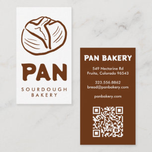 Cartão De Visita Padaria de Pão Sourdough QR Desenhado à Mão