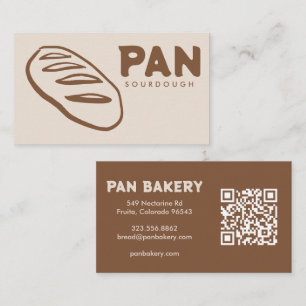 Cartão De Visita Padaria de Pão Sourdough QR Desenhado à Mão