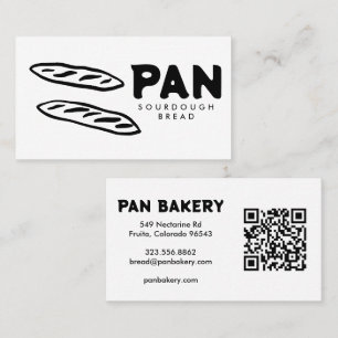 Cartão De Visita Padaria de Pão Sourdough QR Desenhado à Mão