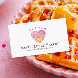 Cartão De Visita Padaria de Waffle Coração Rosa Fofo