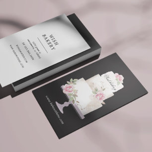 Cartão De Visita padaria elegante, bolo de três camadas vertical