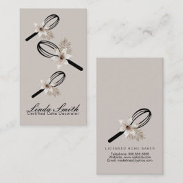 Cartão De Visita Padaria Elegante Whisk Floral Branca