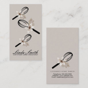 Cartão De Visita Padaria Elegante Whisk Floral Branca