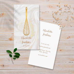 Cartão De Visita Padaria Gold Whisk Patisserie Redemoinhos de Mármo