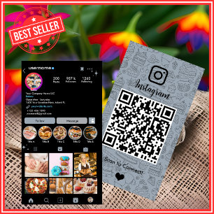 Cartão De Visita Padaria Instagram Chef Dusty Blue Paery Caterer QR