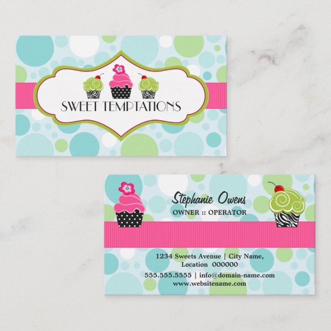 Cartão De Visita Padaria louca do cupcake das bolinhas (Frente/Verso)
