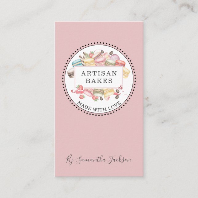 Cartão De Visita Padaria Pastelaria Chef Desserts de Aquarela Rosa (Frente)