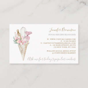 Cartão De Visita Padaria Pastelaria Flores Rosa Boho Creative chef