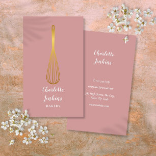 Cartão De Visita Padaria Patisserie Gold Whisk Dusty Rose