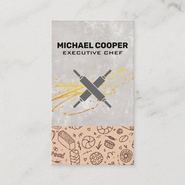 Cartão De Visita Padaria | Pinos de Rolamento | Ilustrações de past (Frente)