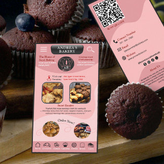 Cartão De Visita Padaria Rosa Bege Moderno Adicionar Logotipo e Fot