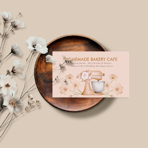 Cartão De Visita Padaria Simples de Bolo Floral Marrom