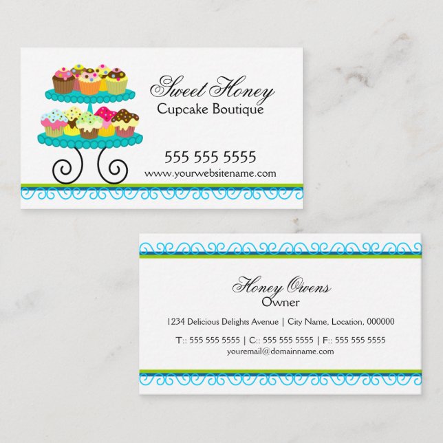 Cartão De Visita Padeiro colorido dos cupcakes (Frente/Verso)