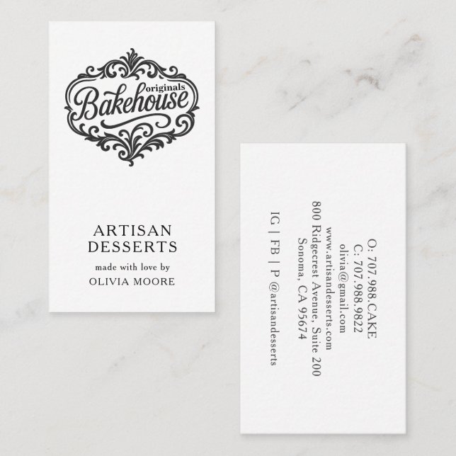 Cartão De Visita Padeiro de Padaria Elegante Chef de Confeitaria (Frente/Verso)