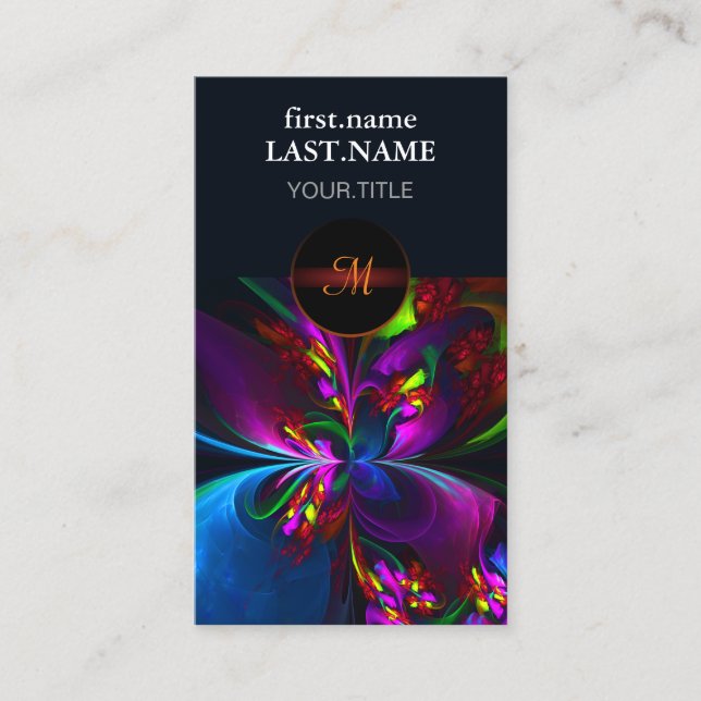 Cartão De Visita Padrão Azul Vermelho Abstrato Floral Moderno #15 (Frente)