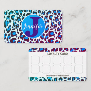Cartão De Visita Padrão Brilhante de Impressão Azul-Leopardo