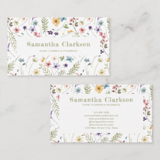 Cartão De Visita Padrão Charmoso de Flores Silvestres em Aquarela E