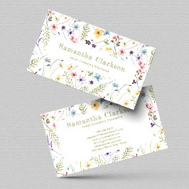 Cartão De Visita Padrão Charmoso de Flores Silvestres em Aquarela E