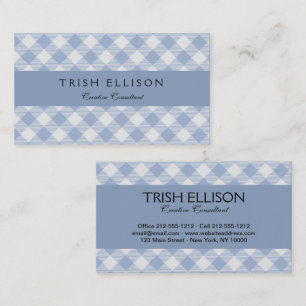 Cartão De Visita Padrão clássico Gingham azul verificado