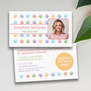 Cartão De Visita Padrão Colorido de Patas com Foto Personalizada de