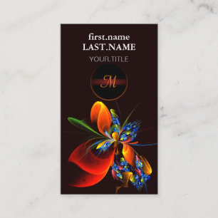 Cartão De Visita Padrão de Abstrato de Arte Floral Azul Laranja Mod