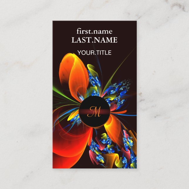 Cartão De Visita Padrão de Abstrato de Arte Floral Azul Laranja Mod (Frente)