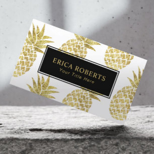 Cartão De Visita Padrão de ananás ouro Tropical Moderna