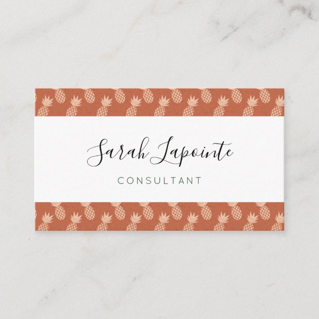 Cartão De Visita Padrão de ananás tropical Terracotta e Peach (Frente)