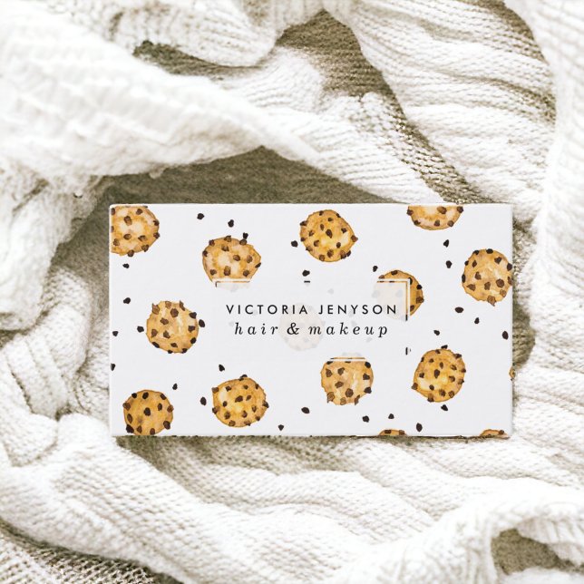 Cartão De Visita Padrão de aquarela de biscoitos de chocolate moder (Modern chocolate chips cookies watercolor pattern business card)