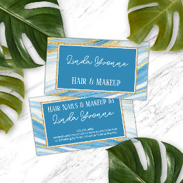 Cartão De Visita Padrão de Arte de Agato Azul-Marble Amarelo Dourad