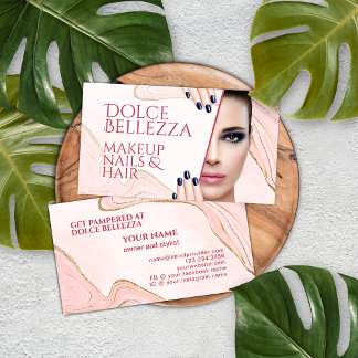 Cartão De Visita Padrão de Arte do Mármaco Cor-de-rosa com brilho D