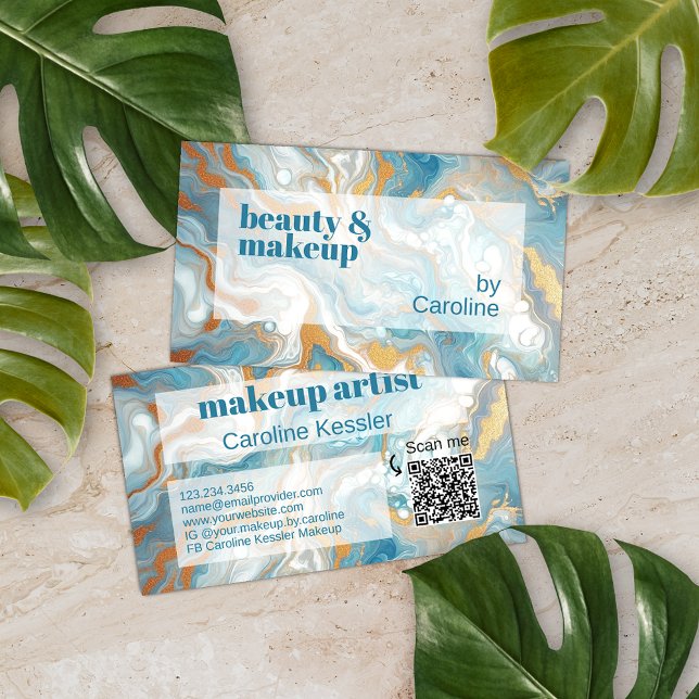 Cartão De Visita Padrão de Arte Dourada Marble Azul-Turquesa Azul (Criador carregado)