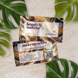 Cartão De Visita Padrão de Arte Dourada Marble Preto Vermelho Roxo