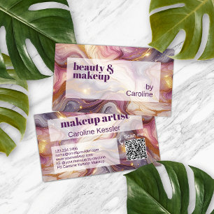 Cartão De Visita Padrão de Arte Marble Dourada Violeta Rosa Escuro