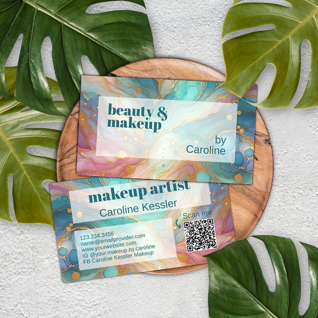 Cartão De Visita Padrão de Arte Marmortal Dourada Azul-Rosa-Púrpura (Criador carregado)